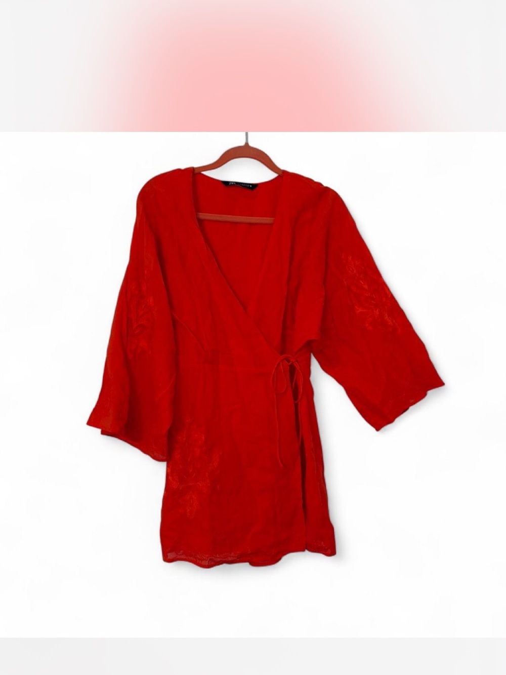 Zara Red Wrap Robe with Tie Waist